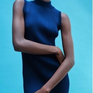 Zara Ribbed midi dress Petrol Blue M-L